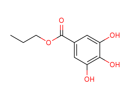 121-79-9,Propyl gallate,Tenox PG;Nipagallin P;Benzoic acid,3,4,5-trihydroxy-,esters,propyl ester;n-Propyl 3,4,5-trihydroxybenzoate;3,4, 5-Trihydroxybenzoic acid, propyl ester;Benzoic acid, 3,4, 5-trihydroxy-, propyl ester;Progallin P;Propyl 3,4,5-trihydroxybenzoate;n-Propyl ester of 3,4,5-trihydroxybenzoic acid;Nipa 49;Nipanox S 1;Gallic acid, propyl ester;3,4,5-Trihydroxybenzene-1-propylcarboxylate;n-Propyl gallate;Propyl Gallate BP/EP;Propyl Gallate (Tech.);propyl gallate;propyl 3,4,5-trihydroxybenzoate;