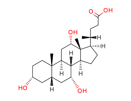 81-25-4,Cholic acid,5β-Cholanicacid, 3α,7α,12α-trihydroxy- (7CI);Cholic acid (8CI);17b-[1-Methyl-3-carboxypropyl]etiocholane-3α,7α,12α-triol;3α,7α,12α-Trihydroxy-5b-cholan-24-oicacid;3α,7α,12α-Trihydroxy-5b-cholanic acid;3α,7α,12α-Trihydroxycholanicacid;5b-Cholanic acid-3α,7α,12α-triol;5b-Cholic acid;Cholalic acid;Cholalin;Colalin;NSC-6135;