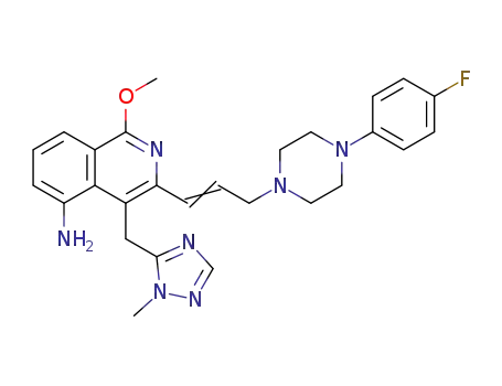 3-(3-(4-(4-fluorophenyl)piperazin-1-yl)prop-1-en-1-yl)-1-methoxy-4-((1-methyl-1H-1,2,4-triazol-5-yl)methyl)isoquinolin-5-amine
