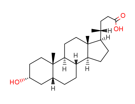 434-13-9,LITHOCHOLIC ACID,5b-Cholan-24-oic acid, 3a-hydroxy- (8CI); 5b-Cholanic acid, 3a-hydroxy- (7CI); 17b-(1-Methyl-3-carboxypropyl)etiocholan-3a-ol; 3-Hydroxycholan-24-oic acid;3a-Hydroxy-5b-cholan-24-oate; 3a-Hydroxy-5b-cholan-24-oic acid; 3a-Hydroxy-5b-cholanic acid; 3a-Hydroxy-5b-cholanoic acid; 3a-Hydroxycholanic acid;Lithocholic acid; NSC 683770