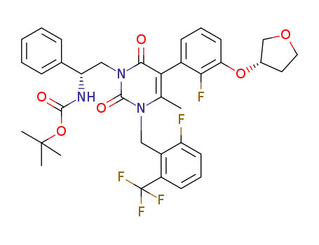 tert-butyl ((R)-2-(5-(2-fluoro-3-(((S)-tetrahydrofuran-3-yl)oxy)phenyl)-3-(2-fluoro- 6-(trifluoromethyl)benzyl)-4-methyl-2,6-dioxo-2,3-dihydropyrimidine-1(6H)-yl)-1-phenylethyl)carbamate