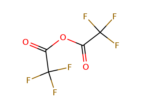407-25-0,Trifluoroacetic anhydride,Aceticacid, trifluoro-, anhydride (6CI,8CI,9CI);2,2,2-Trifluoroacetic anhydride;Bis(trifluoroacetic) anhydride;Hexafluoroacetic anhydride;NSC 96965;Perfluoroacetic anhydride;Trifluoroacetic acid anhydride;Trifluoroacetyl anhydride;Trifluoroacetic anhydride(TFAA);