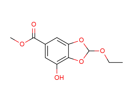 Molecular Structure of 526221-05-6 (1,3-Benzodioxole-5-carboxylic acid, 2-ethoxy-7-hydroxy-, methyl ester)