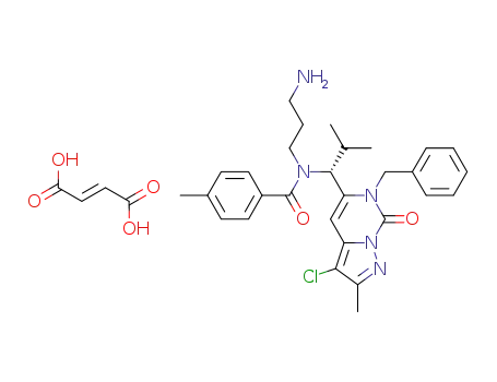 N-(3-amino-propyl)-N-[(R)-1-(6-benzyl-3-chloro-2-methyl-7-oxo-6,7-dihydro-pyrazolo[1,5-c]pyrimidin-5-yl)-2-methyl-propyl]-4-methyl-benzamide fumarate