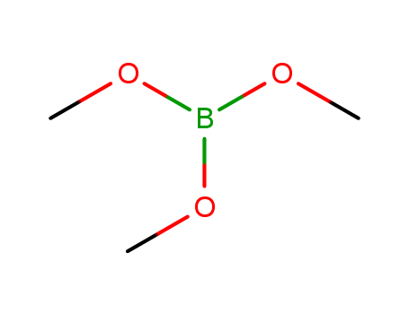 121-43-7,Trimethyl borate,NSC 777;Trimethoxyborane;Trimethoxyborine;Trimethoxyboron;Boricacid (H3BO3), trimethyl ester;Methylborate ((MeO)3B) (6CI);Borester O;Boric acid trimethyl ester;Borontrimethoxide;