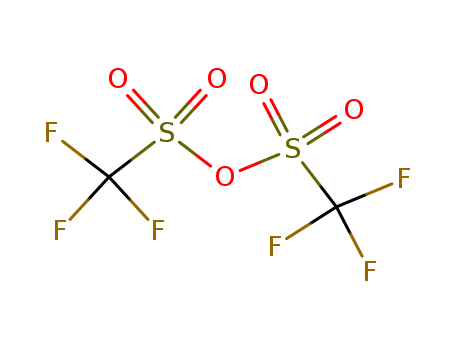 358-23-6,Trifluoromethanesulfonic anhydride,Methanesulfonicacid, trifluoro-, anhydride (6CI,7CI,8CI,9CI);Perfluoromethanesulfonicanhydride;Tirflic anhydride;Triflate anhydride;Triflic acid anhydride;Triflic anhydride;Trifluoromethanesulfonic acid anhydride;Trifluoromethylsulfonic acid anhydride;Trifluoromethylsulfonic anhydride;