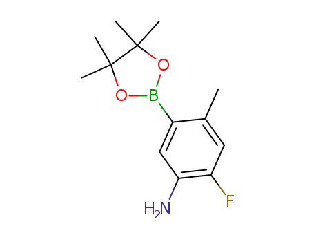 Molecular Structure of 1012880-11-3 (2-fluoro-4-methyl-5-(4,4,5,5-tetramethyl-1,3,2-dioxaborolan-2-yl)benzenamine)