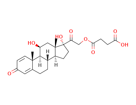 2920-86-7,Prednisolone succinate,Pregna-1,4-diene-3,20-dione,11b,17,21-trihydroxy-, 21-(hydrogensuccinate) (6CI,7CI,8CI);Prednisolone 21-O-b-carbonylpropionic acid;Prednisolone21-hemisuccinate;Prednisolone 21-succinate;Prednisolone bisuccinate;Prednisolone hemisuccinate;Prednisolut;D1-Hydrocortisone 21-hemisuccinate;