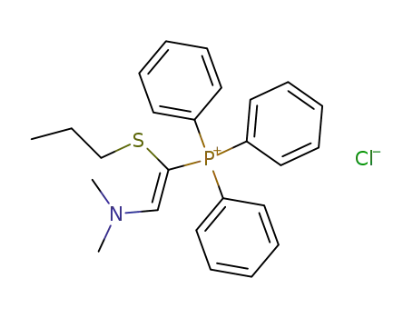Molecular Structure of 90601-15-3 (Phosphonium, [2-(dimethylamino)-1-(propylthio)ethenyl]triphenyl-,
chloride)