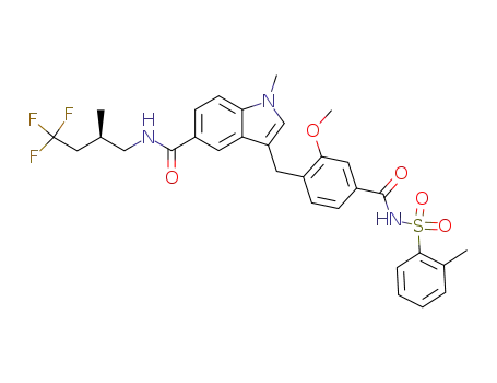 Molecular Structure of 136564-68-6 ((R)-3-Methoxy-4-[1-methyl-5-[N-(2-methyl-4,4,4-trifluorobutyl)carbamoyl]indol-3-ylmethyl]-N-(2-methylphenylsulfonyl)benzamide)