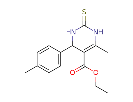 Molecular Structure of 185023-34-1 (ethyl 6-methyl-2-thioxo-4-(p-tolyl)-1,2,3,4-tetrahydropyrimidine-5-carboxylate)