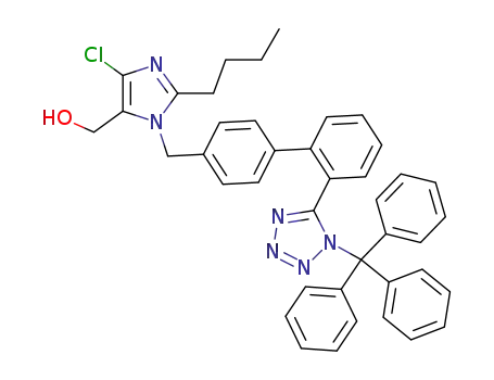 Molecular Structure of 124751-00-4 (2-Butyl-4-chloro-5-hydroxymethyl-1-[[2'-(1H-2-triphenylmethyl-tetrazol-5-yl)biphenyl-4-yl]methyl]imidazole)