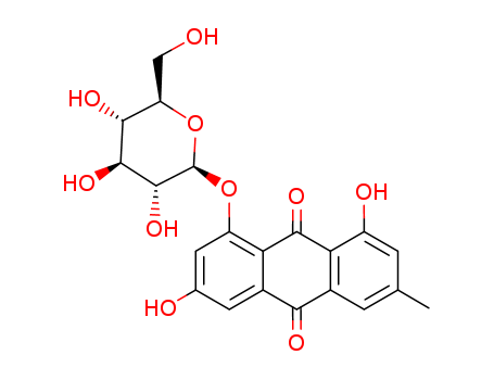 23313-21-5,Emodin-8-glucoside,Glucopyranoside,3,8-dihydroxy-6-methyl-1-anthraquinonyl, b-D- (7CI,8CI); 8-O-b-D-Glucopyranosyl emodin; Anthraglycoside B; Emodin8-O-b-D-glucopyranoside; Emodin 8-O-b-D-glucoside; Emodin 8-b-D-glucopyranoside; Emodin 8-b-D-glucoside; Emodin glucoside B;Emodin-8-O-glucoside; NSC 257449