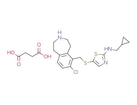 7-chloro-6-[2-(cyclopropylmethyl-amino)-thiazol-5-ylthiomethyl]-2,3,4,5-tetrahydro-1H-benzo[d]azepine succinate