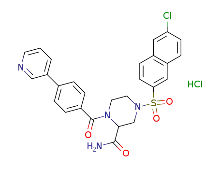 2-Carbamoyl-4-[(6-chloronaphthalen-2-yl)sulfonyl]-1-[4-(pyridin-3-yl)benzoyl]piperazine hydrochloride