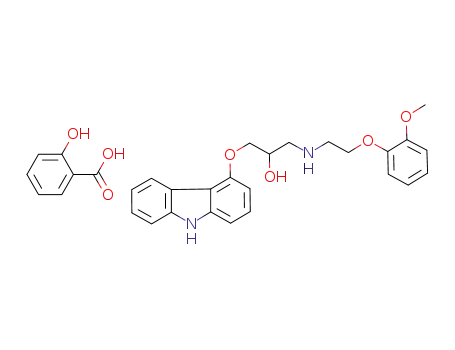 (+/-)-1-(9H-carbazol-4-yloxy)-3-[[2-(2-methoxyphenoxy)-ethyl]-amino]-2-propanol salicylate