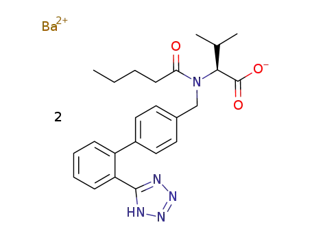 (S)-N-(1-carboxy-2-methyl-prop-1-yl)-N-pentarloyl-N-[2'-(1H-tetrazol-5-yl)biphenyl-4-yl-methyl]amine barium salt
