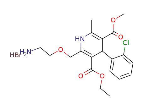 Molecular Structure of 246852-09-5 (3,5-Pyridinedicarboxylic acid,
2-[(2-aminoethoxy)methyl]-4-(2-chlorophenyl)-1,4-dihydro-6-methyl-,
3-ethyl 5-methyl ester, monohydrobromide)