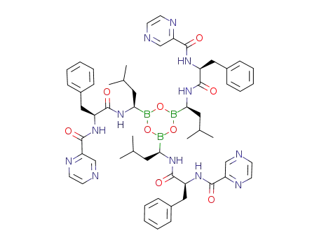 Molecular Structure of 390800-88-1 (2-Pyrazinecarboxamide, N,N',N''-[2,4,6-boroxintriyltris[[(1R)-3-methylbutylidene]imino[(1S)-2-oxo-1-(phenylmethyl)-2,1-ethanediyl]]]tris-)