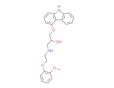 72956-09-3,Carvedilol,2-Propanol, 1-(9H-carbazol-4-yloxy)-3-((2-(2-methoxyphenoxy)ethyl)amino)-, (+-)-;Carvedilolum [Latin];Carvedilol [USAN:BAN:INN:JAN];Coreg (TN);Carvedilol (JAN/USAN);2-Propanol,1-(9H-carbazol-4-yloxy)-3-[[2- (2-methoxyphenoxy)ethyl]amino]-;SKF 105517;(+-)-1-(Carbazol-4-yloxy)-3-((2-(o-methoxyphenoxy)ethyl)amino)-2-propanol;DQ 2466;1-(9H-carbazol-4-yloxy)-3-[2-(2-methoxyphenoxy)ethylamino]propan-2-ol;