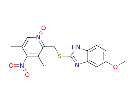 Molecular Structure of 142885-90-3 (1H-Benzimidazole,
2-[[(3,5-dimethyl-4-nitro-1-oxido-2-pyridinyl)methyl]thio]-5-methoxy-)