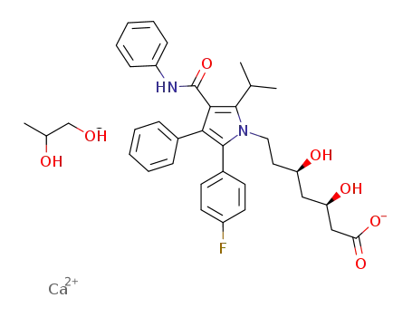 [R-(R*,R*)]-2-(4-fluorophenyl)-β,δ-dihydroxy-5-(1-methylethyl)-3-phenyl-4-(phenylcarbamoyl)-1H-pyrrole-1-heptanoic acid calcium propylene glycol