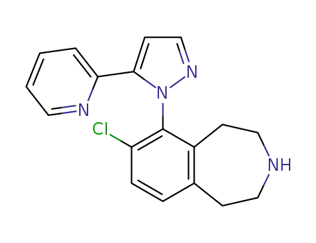 Molecular Structure of 927829-85-4 (1H-3-Benzazepine,
7-chloro-2,3,4,5-tetrahydro-6-[5-(2-pyridinyl)-1H-pyrazol-1-yl]-)