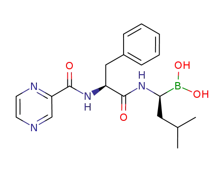Molecular Structure of 1132709-14-8 (((S)-3-Methyl-1-((S)-3-phenyl-2-(pyrazine-2-carboxaMido)propanaMido)butyl)boronic acid)