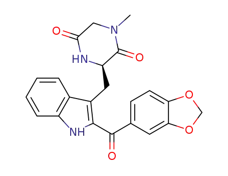 Molecular Structure of 1220393-12-3 ((3R)-3-[[2-(1,3-Benzodioxol-5-ylcarbonyl)-1H-indol-3-yl]Methyl]-1-Methyl-2,5-piperazinedione)