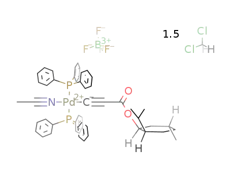 trans-(acetonitrile)(3-(-)-menthyloxy-3-oxy-1-propinyl)palladium(II) tetrafluoroborate dichloromethane sesquisolvate