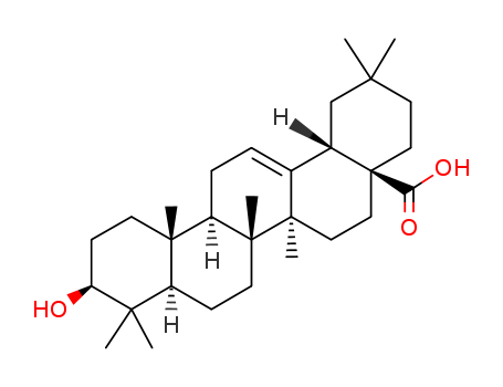 508-02-1,Oleanic acid,3-beta-Hydroxyolean-12-en-28-oic acid;Olean-12-en-28-oic acid, 3-beta-hydroxy- (8CI);(4aS,5S,6aS,6bR,8R,8aR,10S,12aR,12bR,14bS)-10-Hydroxy-2,2,6a,6b,9,9,12a-heptamethyl-1,3,4,5,6,6a,6b,7,8,8a,9,10,11,12,12a,12b,13,14b-octadecahydro-2H-picene-4a-carboxylic acid;Giganteumgenin C;Olean-12-en-28-oic acid,3-hydroxy-,(3a)-;Olean-12-en-28-oic acid, 3-hydroxy-, (3.beta.)-;Virgaureagenin B;Caryophyllin;Astrantiagenin C;