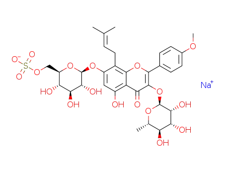 sodium ((2R,3S,4S,5R,6S)-3,4,5-trihydroxy-6-((5-hydroxy-2-(4-methoxyphenyl)-8-(3-methylbut-2-en-1-yl)-4-oxo-3-(((2S,3R,4R,5R,6S)-3,4,5-trihydroxytetrahydro-6-methyl-2H-pyran-2-yl)oxy)-4H-chromen-7-yl)oxy)tetrahydro-2H-pyran-2-yl)methyl sulfate