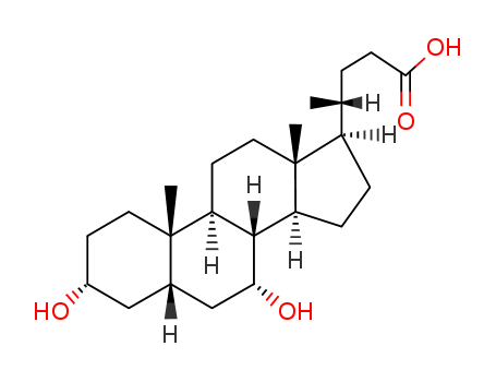 474-25-9,Chenodeoxycholic acid,Anthropodeoxycholic acid;Cholan-24-oic acid,3,7-dihydroxy-,(3R,5a,- 7R)-;Chenodiol [USAN];7-alpha-Hydroxylithocholic acid;Anthropododesoxycholic acid;Acido chenodeoxicholico [INN-Spanish];Chenodesoxycholic acid;Cholan-24-oic acid, 3,7-dihydroxy-, (3-.alpha., 5-.beta., 7-.alpha.)-;Acidum chenodeoxycholicum [INN-Latin];Anthropodesoxycholic acid;Chenodeoxycholic acid (JAN);(4R)-4-[(3R,5S,7R,8R,9S,10R,13R,14S,17R)-3,7-dihydroxy-10,13-dimethyl-2,3,4,5,6,7,8,9,11,12,14,15,16,17-tetradecahydro-1H-cyclopenta[a]phenanthren-17-yl]pentanoate;Chendol;3-alpha,7-alpha-Dihydroxy-5-beta-cholan-24-oic acid;Prestwick_553;3-alpha,7-alpha-Dihydroxycholanic acid;Cholan-24-oic acid, 3,7-dihydroxy-, (3-alpha,5-beta,7-alpha)- (9CI);Chenodiol;Chenodesoxycholsaeure [German];5-beta-Cholan-24-oic acid, 3-alpha,7-alpha-dihydroxy-;(4R)-4-[(3R,5S,7R,8S,9S,10R,13R,14S,17R)-3,7-dihydroxy-10,13-dimethyl-2,3,4,5,6,7,8,9,11,12,14,15,16,17-tetradecahydro-1H-cyclopenta[a]phenanthren-17-yl]pentanoic acid;Chenodeoxycholate;