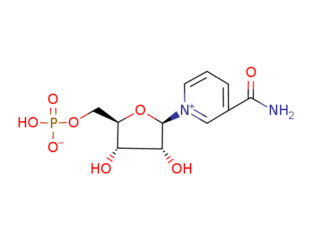 1094-61-7,BETA-NICOTINAMIDE MONONUCLEOTIDE,3-Carbamoyl-1-b-D-ribofuranosylpyridiniumhydroxide, 5'-phosphate, inner salt (6CI,7CI); Pyridinium,3-(aminocarbonyl)-1-(5-O-phosphono-b-D-ribofuranosyl)-, hydroxide, inner salt; Pyridinium, 3-carbamoyl-1-b-D-ribofuranosyl-, hydroxide,5'-(dihydrogen phosphate), inner salt (8CI); NMN; NMN (mononucleotide);Nicotinamide mononucleotide; Nicotinamide ribonucleoside 5'-phosphate;Nicotinamide ribonucleotide; Nicotinamide ribotide; b-D-NMN; b-NMN