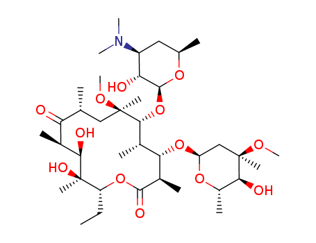 81103-11-9,Clarithromycin,Adel;Mabicrol;TE 031;Klaricid;Biaxin (TN);(3R,4S,5S,6R,7R,9R,11R,12R,13R,14R)-6-(4-dimethylamino-3-hydroxy-6-methyl-oxan-2-yl)oxy-14-ethyl-12,13-dihydroxy-4-(5-hydroxy-4-methoxy-4,6-dimethyl-oxan-2-yl)oxy-7-methoxy-3,5,7,9,11,13-hexamethyl-1-oxacyclotetradecane-2,10-dione;Clarithromycine [INN-French];Clacine;Trovafloxacin & Clarithromycin;6-o-Methoxyerythromycin;(3R,4S,6R,7R,9R,11R,12R,13R,14R)-6-[(2S,3R,4S,6R)-4-dimethylamino-3-hydroxy-6-methyl-oxan-2-yl]oxy-14-ethyl-12,13-dihydroxy-4-[(2S,4R,5S,6S)-5-hydroxy-4-methoxy-4,6-dimethyl-oxan-2-yl]oxy-7-methoxy-3,5,7,9,11,13-hexamethyl-1-oxacyclotetradecane-2,10-dione;Abbott-56268;Clarith;Klacid;Claritromicina [INN-Spanish];Klaciped;6-O-Methylerythromycin A;Kofron;Heliclar;Klarin;TE-031;TE031;Maclar;Klaricid Pediatric;Biaxin;(3R,4S,5S,6R,7R,9R,11R,12R,13R,14R)-6-[(2S,3R,4S,6R)-4-dimethylamino-3-hydroxy-6-methyl-oxan-2-yl]oxy-14-ethyl-12,13-dihydroxy-4-[(2S,4R,5S,6S)-5-hydroxy-4-methoxy-4,6-dimethyl-oxan-2-yl]oxy-7-methoxy-3,5,7,9,11,13-hexamethyl-1-oxacyclotetradecane-2,10-dione;Helas;Veclam;Klarid;Clathromycin;Zeclar;Clarithromycinum [INN-Latin];Claribid;Klax;Mavid;