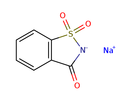 128-44-9,Saccharin sodium,Sodium saccharin;1,2-Benzisothiazol-3(2H)-one,1,1-dioxide, sodium salt (1:1);Saccharine Sodium USP;1,2-Benzisothiazol-3(2H)-one,1,1-dioxide, sodium salt (9CI);1,2-Benzisothiazolin-3-one, 1,1-dioxide, sodiumderiv. (7CI);1,2-Benzisothiazolin-3-one, 1,1-dioxide, sodium salt (8CI);Saccharin, sodium deriv. (6CI);1,2-Benzothiazol-3(2H)-one 1,1-dioxide sodiumsalt;Cristallose;Crystallose;Kristallose;Saxin;Sodium o-benzosulfimide;Sodiumo-sulfobenzimide;Sucram C 150;Sweeta;Sykose;Willosetten;o-Benzoylsulfimide sodium salt;