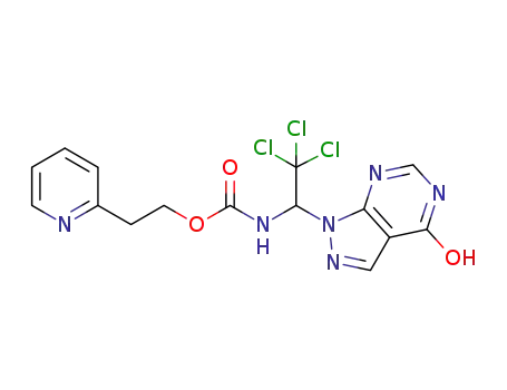 2-(pyridin-2-yl)ethyl N-(2,2,2-trichloro-1-(4-hydroxy-1H-pyrazolo[3,4-d]pyrimidin-1-yl)ethyl)carbamate