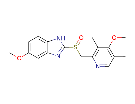 73590-58-6,Omeprazole,Pepticus;Zoltum;Lensor;Pepticum;Indurgan;1H-Benzimidazole,5-methoxy-2-[[(4-methoxy- 3,5-dimethyl-2-pyridinyl)methyl]sulfinyl]-;Prilosec (TN);Omerprazole;Omisec;Gibancer;Prazidec;Ulzol;Omezolan;Ulsen;Ortanol;Victrix;Omeprazon;Omapren;Zimor;Procelac;Dudencer;5-Methoxy-2-(((4-methoxy-3,5-dimethyl-2-pyridyl)methyl)sulfinyl)benzimidazole;Proclor;Antra;Omesek;Omeprol;Mopral;Gasec;Peptilcer;Nopramin;Tedec Ulceral;Omid;Zegerid;Result;Ulcesep;Gastroloc;Losec;Ompanyt;2-(((3,5-Dimethyl-4-methoxy-2-pyridyl)methyl)sulfinyl)-5-methoxy-1H-benzimidazole;Omed;Prilosec OTC;Antra MUPS;Omeprazolum [INN-Latin];Omebeta 20;Omizac;Zepral;Demeprazol;Ozoken;Omegast;Zefxon;Omeprazol [INN-Spanish];Danlox;Ceprandal;Olexin;Belmazol;Ulcometion;Erbolin;Miracid;Osiren;Prazolit;Ulcozol;Inhipump;Nilsec;Exter;Regulacid;