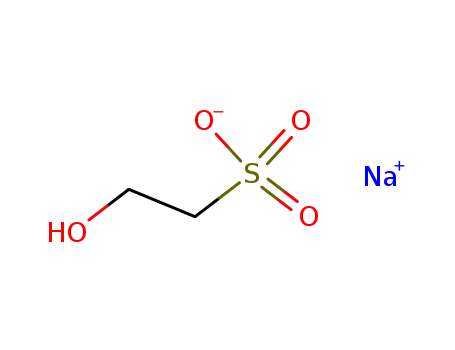 1562-00-1,Sodium isethionate,Ethanesulfonicacid, 2-hydroxy-, monosodium salt (8CI,9CI);Ethanesulfonic acid, 2-hydroxy-,sodium salt (7CI);Isethionic acid sodium salt (6CI);2-Hydroxyethanesulfonicacid sodium salt;Adeka Tec HES;Sodium 1-hydroxy-2-ethanesulfonate;Sodium 2-hydroxyethanesulfonate;Sodium b-hydroxyethanesulfonate;Sodium hydroxyethylsulfonate;Isethionic acid, sodium salt;