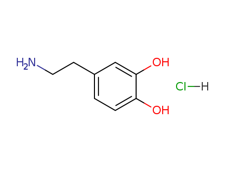 62-31-7,3-Hydroxytyramine hydrochloride,1,2-Benzenediol,4-(2-aminoethyl)-, hydrochloride (9CI);Pyrocatechol, 4-(2-aminoethyl)-,hydrochloride (8CI);2-(3,4-Dihydroxyphenyl)ethylamine hydrochloride;3,4-Dihydroxy-b-phenethylaminehydrochloride;3,4-Dihydroxyphenethylamine hydrochloride;4-(2-Aminoethyl)-1,2-benzenediol hydrochloride;ASL 279;Cardiosteril;Dopamine chloride;Dopamine hydrochloride;Dopastat;Revivan;Tensamin;m-Hydroxytyramine hydrochloride;b-(3,4-Dihydroxyphenyl)ethylaminehydrochloride;