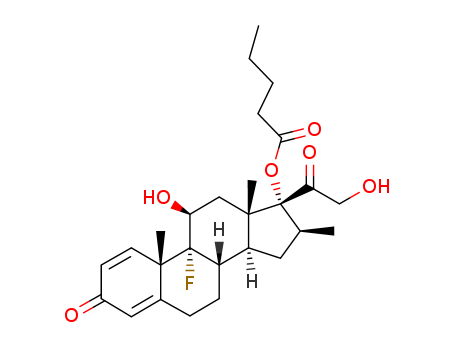 2152-44-5,Betamethasone 17-valerate,Pregna-1,4-diene-3,20-dione,9-fluoro-11b,17,21-trihydroxy-16b-methyl-, 17-valerate (7CI,8CI);9a-Fluoro-16b-methylprednisolone 17-valerate;Beta-Val;Betamethasone valerate;Betnesol V;Betnovate;Betoid;Bextasol;Celestan V;Celestoderm;Celeston valerate;Dermovaleas;Fuciderm;Rinderon V;Tokuderm;b-Methasone 17-valerate;