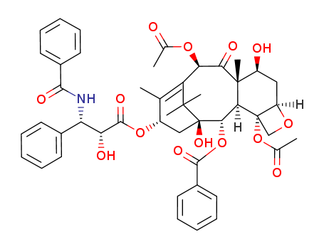 33069-62-4,Paclitaxel,BMS 181339-01;Benzenepropanoic acid, beta-(benzoylamino)-alpha-hydroxy-, 6,12b-bis(acetyloxy)-12-(benzoyloxy)-2a,3,4,4a,5,6,9,10,11,12,12a,12b-dodecahydro-4,11-dihydroxy-4a,8,13,13-tetramethyl-5-oxo-7,11-methano-1H-cyclodeca(3,4)benz(1,2-b)oxet-9-yl ester, (2aR-(2a-alpha,4-beta,4a-beta,6-beta,9-alpha(alpha-R*,beta-S*),11-alpha,12-alpha,12a-alpha, 12b-alpha))-;Taxol.RTM. (Registered Trademark);QW 8184;MBT 0206;12-benzoate, 9-ester with (2R,3S)-N-benzoyl-3-phenylisoserine;Palcitaxel;Benzenepropanoic acid, beta-(benzoylamino)-alpha-hydroxy-, 6,12b-bis(acetyloxy)-12-(benzoyloxy)-2a,3,4,4a,5,6,9,10,11,12,12a,12b-dodecahydro-4,11-dihydroxy-4a,8,13,13-tetramethyl-5-oxo-7,11-methano-1H-cyclodeca(3,4)benz(1,2-b)oxet-9-yl ester, (2aR-(2aalpha,4beta,4abeta,6beta,9alpha(alphaR*,betaS*),11alpha,12alpha,12aalpha,12balpha))-;Prestwick_459;Abraxane;Taxol (TN);Paxceed;NSC-125973;Paxene;Plaxicel;Onxol;Indirubin;Paclitaxle;Paclitaxel Semi-Synthetic USP30;