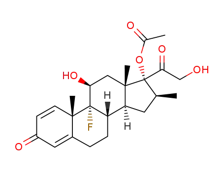 Molecular Structure of 5534-12-3 ([(8S,10S,11S,13S,14S,16S,17R)-9-fluoro-11-hydroxy-17-(2-hydroxyacetyl) -10,13,16-trimethyl-3-oxo-6,7,8,11,12,14,15,16-octahydrocyclopenta[a]p henanthren-17-yl] acetate)
