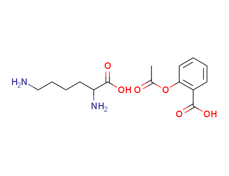 62952-06-1,DL-Lysine acetylsalicylate,DL-Lysine, mono[2-(acetyloxy)benzoate];Lysine, mono[2-(acetyloxy)benzoate] (9CI);Benzoic acid, 2-(acetyloxy)-, compd. with DL-lysine (1:1);Benzoic acid, 2-(acetyloxy)-, compd. with lysine (1:1);Acelysin;Acelysine;Acetylsalicylic acid DL-lysine salt;Aspidol;Lysine monosalicylate acetate;Vetalgine;
