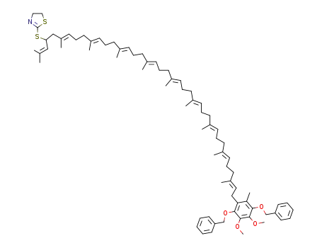 1,4-dibenzyloxy-2,3-dimethoxy-5-methyl-6-<37'-(4'',5''-dihydrothiazol-2''-yl)thio-3',7',11',15',19',23',27',31',35',39'-decamethyltetraconta-2'E,6'E,10'E,14'E,18'E,22'E,26'E,30'E,34'E,38'-decaenyl>benzene