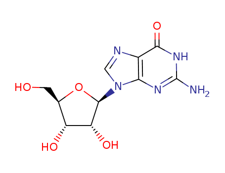 118-00-3,Guanosine,Inosine, 2-amino-;2-amino-9-pentofuranosyl-9H-purin-6-ol;Ribofuranoside, guanine-9, .beta.-D-;Guanine, 9-.beta.-D-ribofuranosyl-;D-Guanosine;Guanosine(GR);2-Amino-1,9-dihydro-9-beta-D-ribofuranosyl-6H-purin-6-one;Guo;Guanine-9-beta-D-ribofuranoside;2H-Purin-2-one,6-amino-1,3-dihydro-;beta-D-Ribofuranoside, guanine-9;2(3H)-Imino-9-.beta.-D-ribofuranosyl-9H-purin-6(1H)-one;9-beta-D-Ribofuranosylguanine;9H-purin-6-ol, 2-amino-9-pentofuranosyl-;9-(beta-D-Ribofuranosyl)guanine;2-Amino-9-.beta.-D-ribofuranosyl-9-H-purine-6(1H)-one;