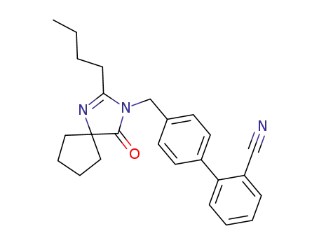 Molecular Structure of 138401-24-8 (4'-[(2-Butyl-4-oxo-1,3-diazaspiro[4.4]non-1-en-3-yl)methyl]-(1,1'-biphenyl)-2-carbonitrile)