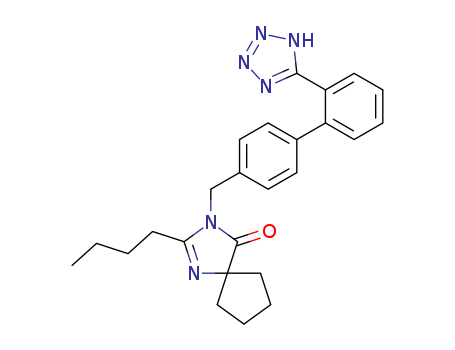 138402-11-6,Irbesartan,BMS 186295;SR 47436;2-Butyl-3-(p-(o-1H-tetrazol-5-ylphenyl)benzyl)-1,3-diazaspiro(4.4)non-1-en-4-one;1,3-Diazaspiro[4.4]non-1-en-4-one,2-butyl- 3-[[2'-(1H-tetrazol-5-yl)[1,1'-biphenyl]-4-yl]- methyl]-;Avapro;3-byty1-3-[p-(0-1H-tetrazol-5-y1-pheny1)benzy1],3-diazospiro[4,4]non-1-en-4-ketone;Aprovel;138402-11-6;Irbesartan (JAN/USAN);Avapro (TN);