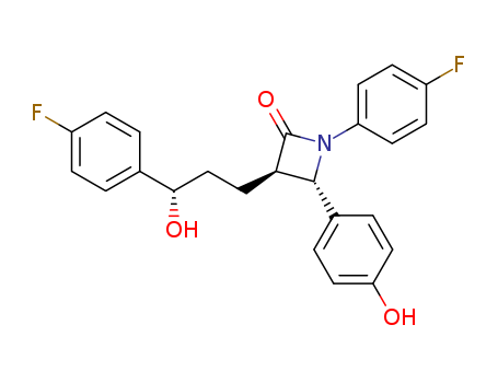 163222-33-1,Ezetimibe,(-)-Sch 58235;Zetia (TN);Zetia;Ezetimibe  1-(4-flurophenyl)-(3R)-[3-(4-flurophenyl)-(3S)-hydroxypropyl]-(4S)-(4-hydroxyphenyl)-2-azetidinone;2-Azetidinone,1-(4-fluorophenyl)-3-[(3S)-3- (4-fluorophenyl)-3-hydroxypropyl]-4-(4- hydroxyphenyl)-,(3R,4S)-;Sch 58235;Vytorin;Ezedoc;(3R,4S)-1-(4-Fluorophenyl)-3-[(3S)-3-(4-fluorophenyl)-3-hydroxypropyl]-4-(4-hydroxyphenyl)-2-azetidinone;