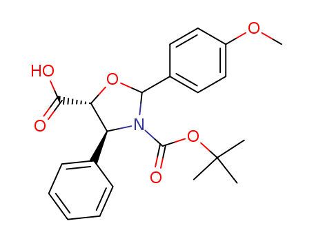 196404-55-4,(4S,5R)-3-tert-butoxycarbony-2-(4-anisy)-4-phenyl-5-oxazolidinecarboxylic acid,(4S,5R)-2-(4-Methoxyphenyl)-4-phenyl-3,5-oxazolidinedicarboxylic acid 3-tert-butyl ester;3,5-Oxazolidinedicarboxylic acid,2-(4-methoxyphenyl)-4-phenyl-,3-(1,1-dimethylethyl) ester, (4S,5R)-;
